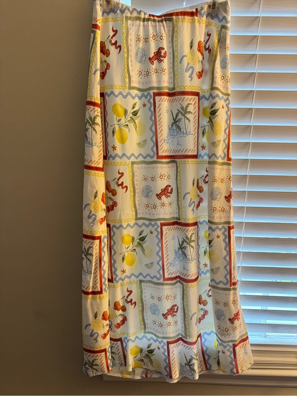 Abercrombie Women’s Lemon Print Midi Skirt - White with Yellow & Red Accents